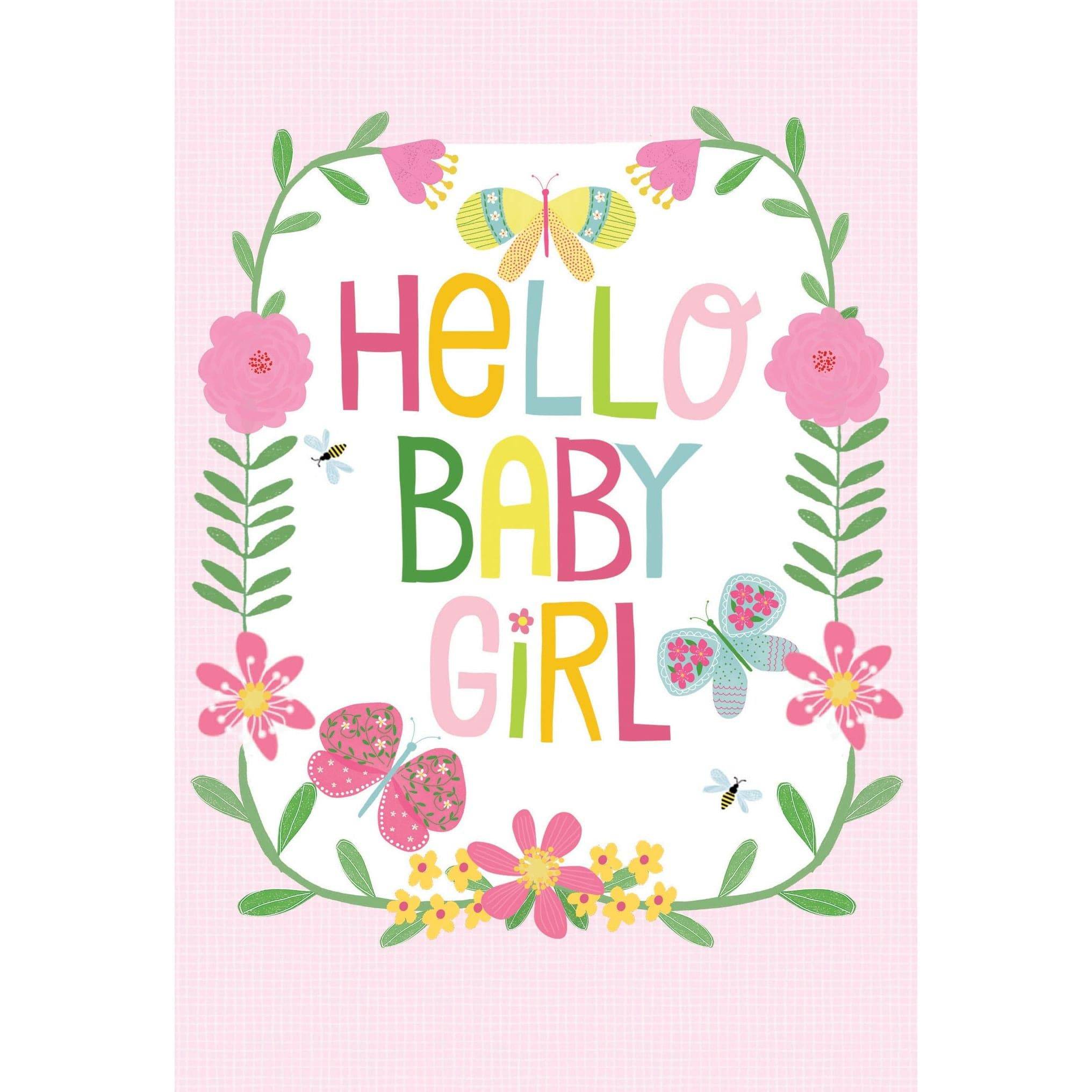 Hello Baby Girl greeting card from Pictura's Everyday Cards collection, featuring a colorful design with cheerful baby-themed illustrations.
